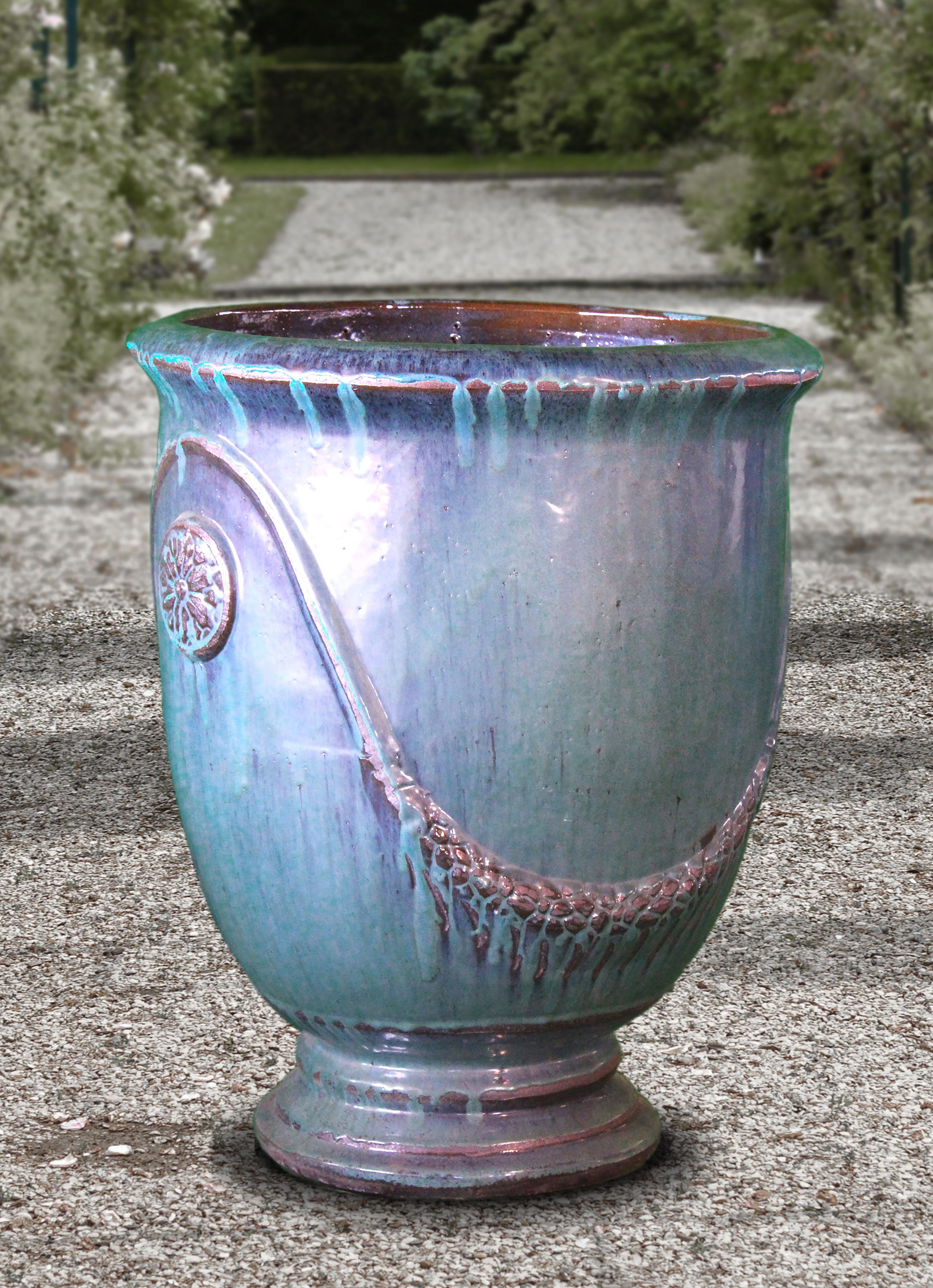 Antique Turquoise Rosette Urn
