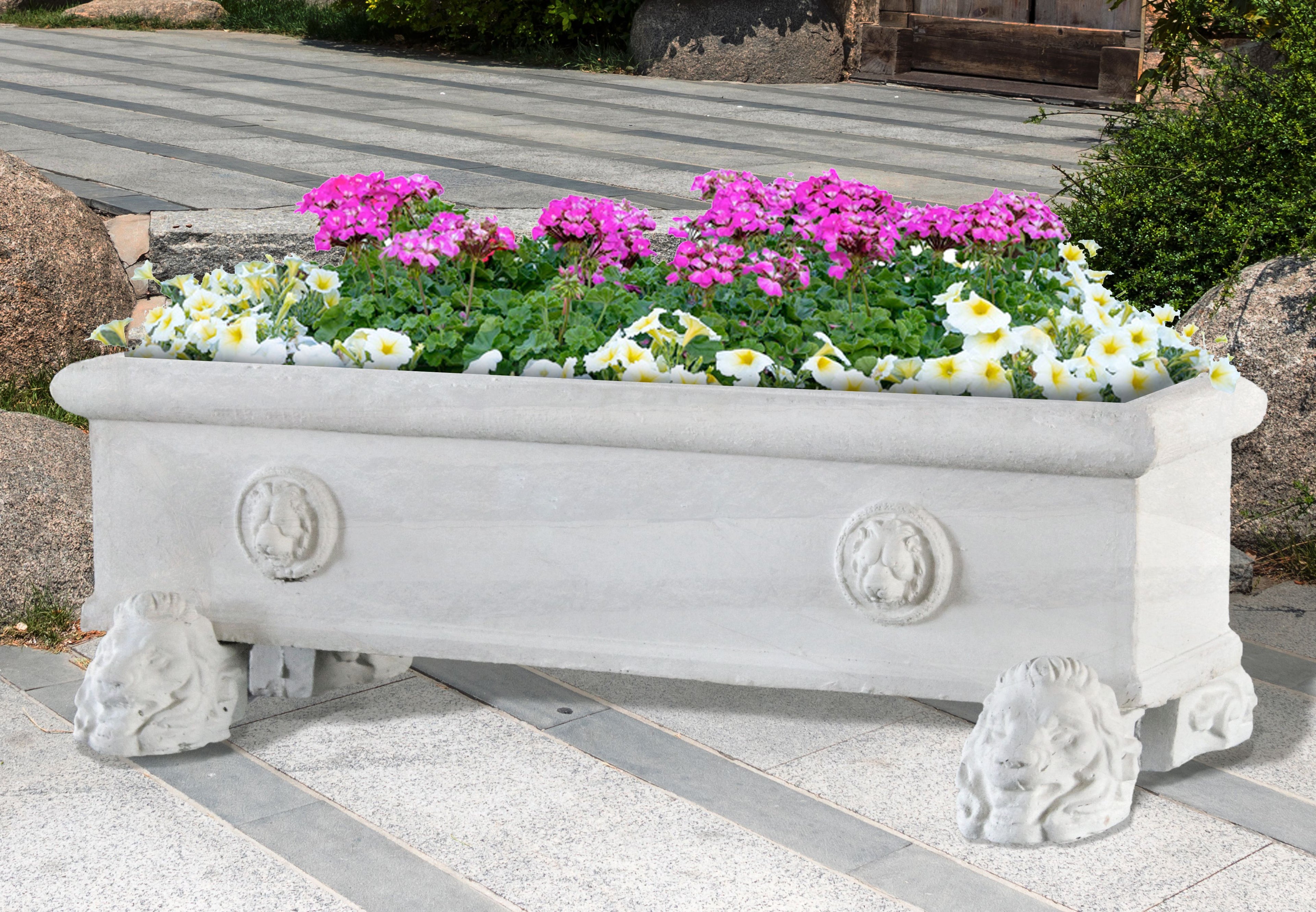 Bullnose Rectangular Planter With Lion Face Design 48