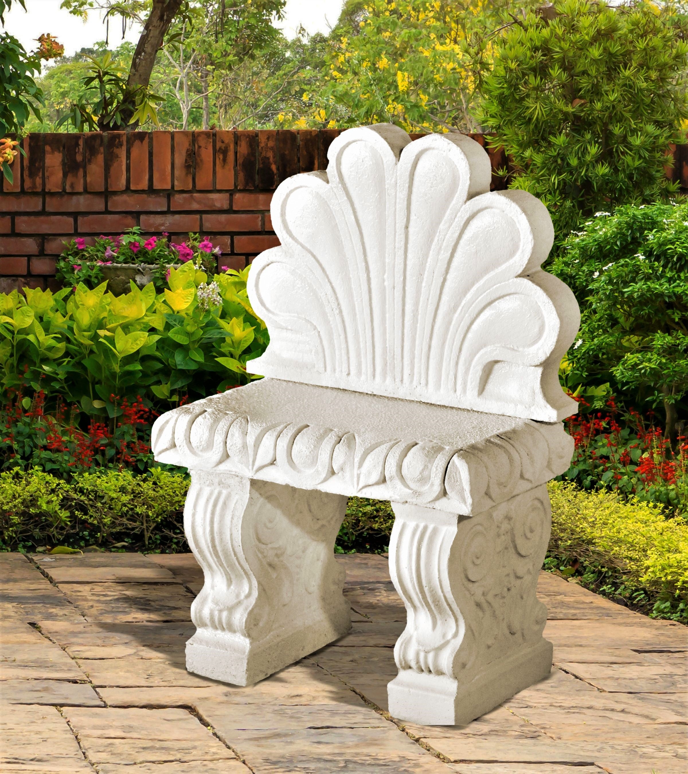 Italian Tiboli Bench With Shell Back
