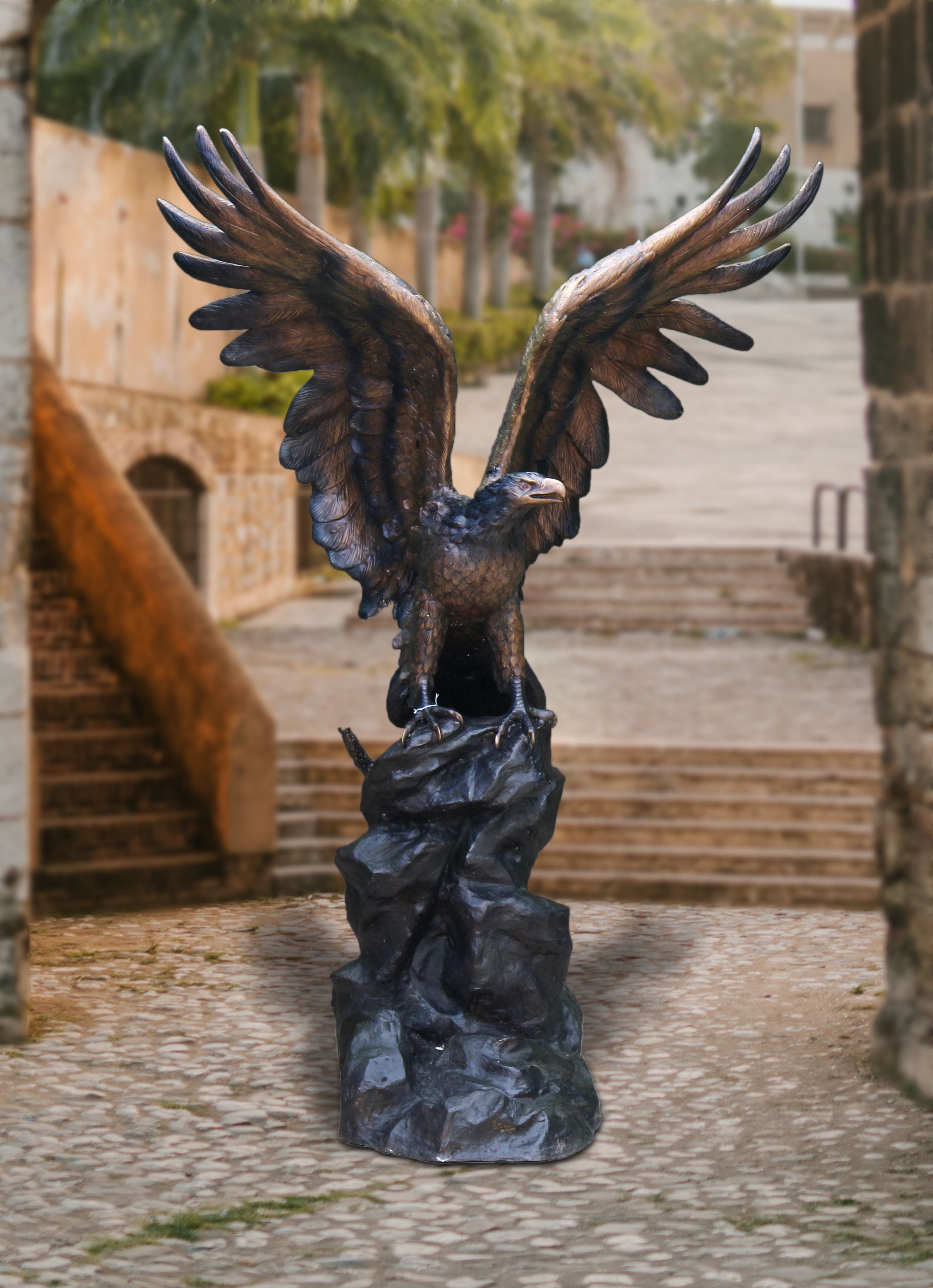 Opulent Eagle Gazing Left Bronze Statue