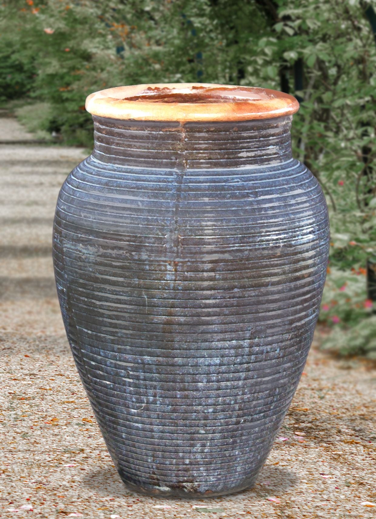 Ridged Antique Blue Planter
